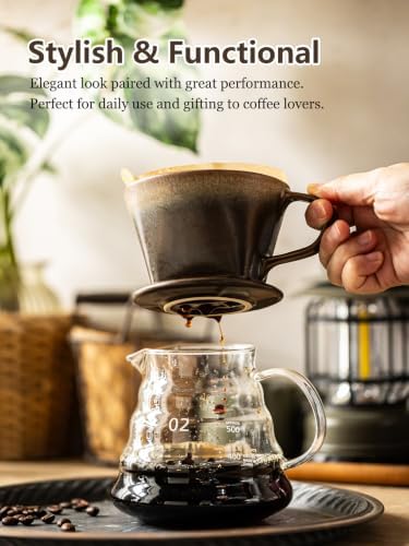 Pour Over Coffee Maker 3 Hole Cone Brewer, Ceramic Coffee Dripper