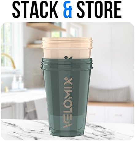 VELOMIX 2 Pack 20oz Protein Shaker Bottle for Protein Mixes, Blue&Beige - Image 6