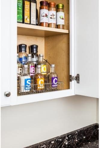 3-Tier Pull Down Spice Rack - Chrome-Finished Steel Retractable Organizer for Spice Bottles & Seasoning Jars - Easy to Install, Screws Included - Fits 15” Opening Wall Cabinet
