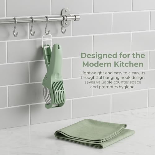 Manual Food Slicer, Stainless Steel Kitchen Cutter Ideal for eggs, strawberries, kiwis, and mushrooms Effortless press-and-slice design Space-saving hanging hook (Green) - Image 4