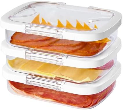 Duo Loc Deli Meat Containers for Fridge with Airtight Lids, Stackable Refrigerator Organizer for Lunch Meat Storage Sandwich Ham Cheese Salami Sliced Turkey, Clear Tritan Box (Cold Cuts 3pk)