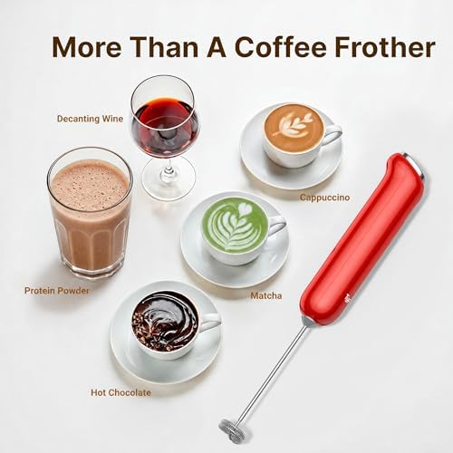 InstaWhisk Milk Frother with Variable Speed, Rechargeable Coffee Frother Wand with Detachable Double Whisk, Handheld Electric Stirrer for Latte, Cappuccino, Matcha, Almond Milk, Protein, Red - Image 4