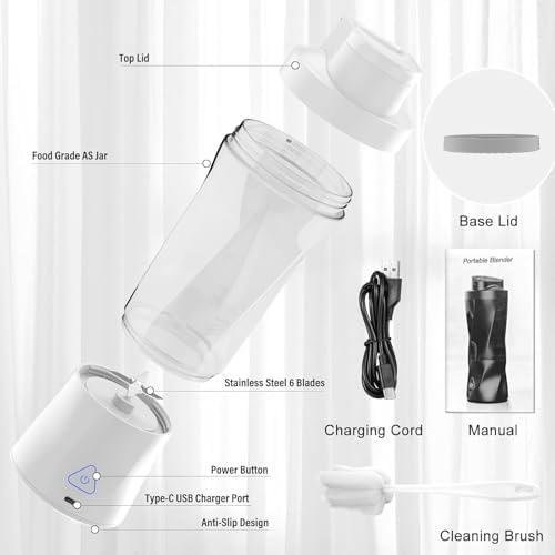 Portable Blender, 360W Personal Blender for Shakes and Smoothies for Kitchen, 24 Oz BPA Free Traveling Juicer Cup and Lid with 6 Blades, Self Cleaning Portable Juicer for Kitchen/Travel/Gym, White - Image 7
