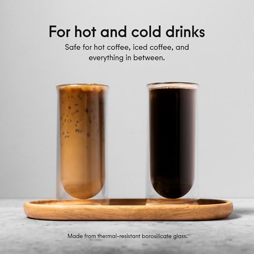 Iced Coffee Glasses (Set of 2) Perfect for Iced Coffee, Cold Brew & Lattes – Double-Walled Borosilicate Glass – For Hot & Cold Drinks – Lightweight & Easy to Clean – 15.5oz (Clear)