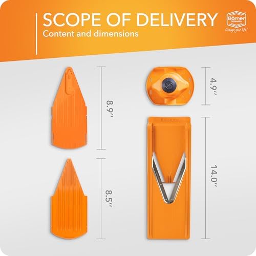 Mandoline Food Slicer Börner V3 (Basic Set) by Reston Lloyd • V-Slicer with Food Holder • Made in Germany • Fruit & Vegetable Chopper • Multiple Settings • Color: Orange - Image 6