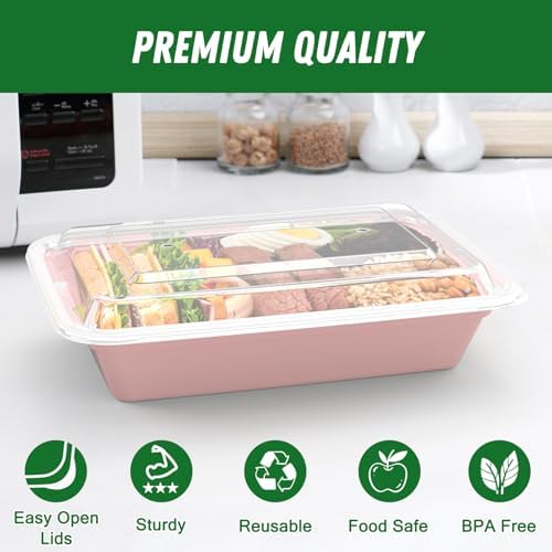 50 Pack (100-Piece) 32 oz Meal Prep Containers with Easy Open Lids, Pink