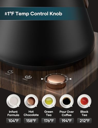 Gooseneck Electric Kettle with ±1℉ Temperature Control, 0.9L
