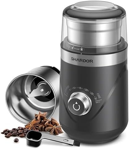 SHARDOR Electric Super Silent Blade Coffee Grinder, Timed Grind Control Rotary Knob, Adjustable Coarse to Fine for Coffee Beans, Spices & Herbs, with 1 Removable Stainless Steel Bowl, Light Gray by Shardor