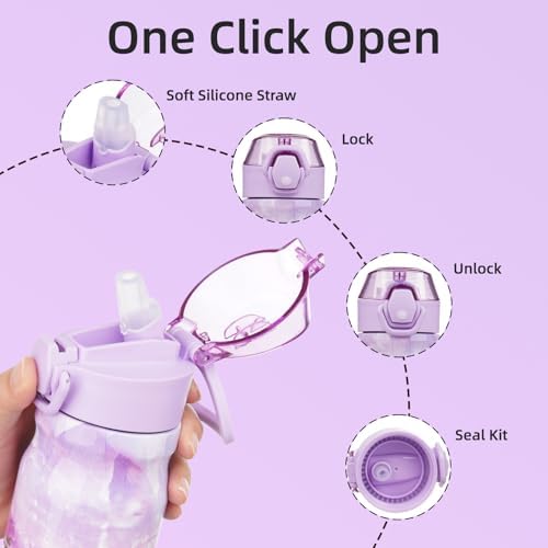 BJPKPK 14 oz Insulated Water Bottle, Straw, Handle, Stainless Steel Flask - Image 3
