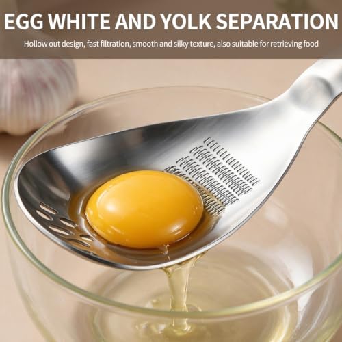5‑in‑1 Multifunctional Cooking Spoon, 304 Stainless Steel Kitchen Utensil, Egg Yolk Separator, Potato Masher, Ginger Garlic Grater, Slotted Strainer Spoon, Dishwasher‑Safe, Set of 2