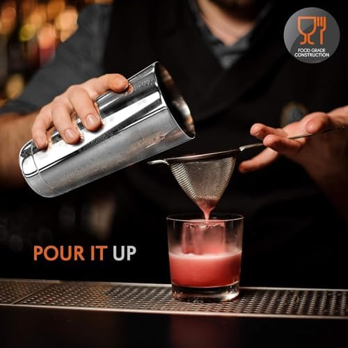 Mixology Bartender Cocktail Shaker Set - Includes 15 & 30 oz Stainless Steel Shakers, 6 Bottle Pourers & More - Essential Martini Making Kit - Drink Mixing Set - 15 Piece Cocktail Bar Set