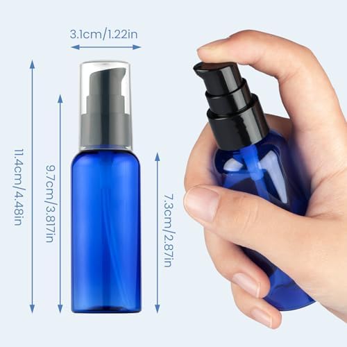 10pcs Travel Pump Bottles for Toiletries, 2oz Small Plastic Refillable Soap Dispenser with Black Pump for Lotion Shampoo Oil, Blue - Image 3