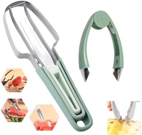 3-in-1 Watermelon Cutter kitchen gadgets and Pineapple Eye Remover Tools,Portability Fruit Fork Fruit Divider watermelon cutter slicer Tool,Fruit Cutter for Camping Kitchen Gadgetsand (Combo packages)