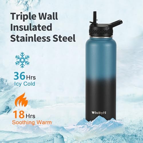 40 oz Insulated Water Bottle with Straw, Stainless Steel Water Jug