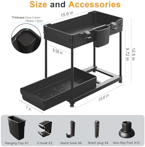 2-Pack 2-Tier Under Sink Organizers with Sliding Drawers