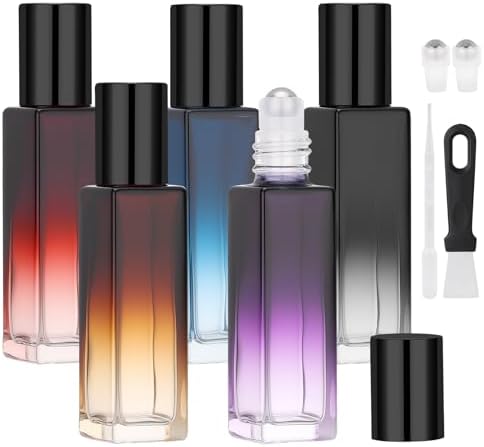 Segbeauty 0.34oz 5pcs Mini Roller Bottles for Essential Oils, 10ml Travel Glass Roll on Bottle for Perfume, Empty Rollerball Bottles with Dropper, Small Travel Size Sample Containers for Cosmetics by Segbeauty