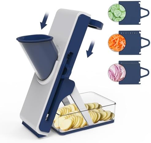 Mandoline Slicer for Kitchen - Vegetable Food Chopper, Cucumber Slicer, Detachable Easy to Clean Kitchen Chopping Artifact (White Blue) by goodproductgoodlife