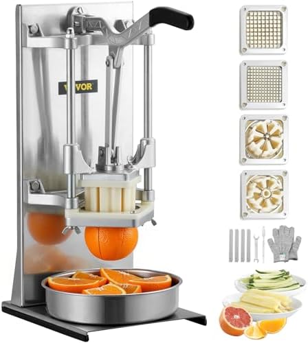 Commercial French Fry Cutter with 4 Replacement Blades, 1/4 and 3/8 Blade Easy Dicer Chopper, 6-wedge Slicer and 6-wedge Apple Corer, Lemon Potato Cutter for French Fries with Extended Handle