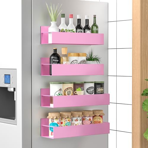 Metal Magnetic Spice Rack for Refrigerator Pink, 4 Pack