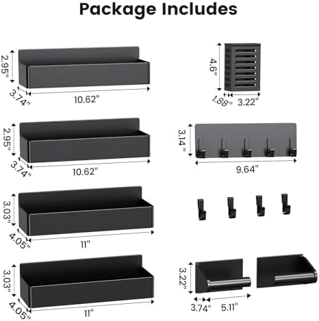 Magnetic Spice Rack for Refrigerator Black, 7 Pack