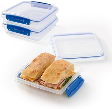 Pack & Go 450 mL Sandwich Container, 3-Pack, Meal Prep Containers with Secure Seal Lids
