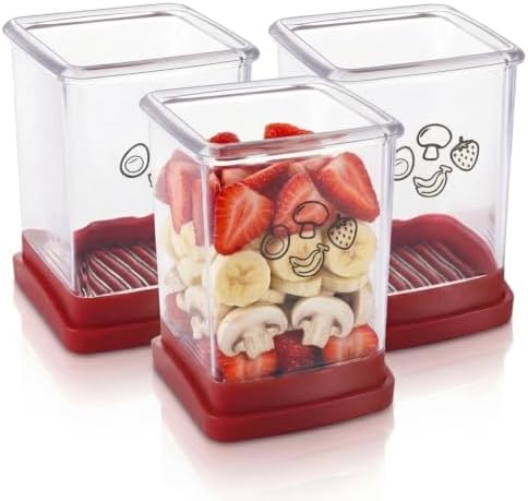 Fruit Cutter and Chopper – Cup Slicer for Strawberry, Grape, Banana, Mushroom, Kitchen Gadget for Fruits and Vegetables, Compact Slicing Tool (3 Packs)
