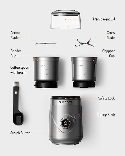 SHARDOR Electric Super Silent Blade Coffee Grinder, Timed Grind Control Rotary Knob, Adjustable Coarse to Fine for Coffee Beans, Spices & Herbs, with 2 Removable Stainless Steel Bowl, Sliver - Image 6