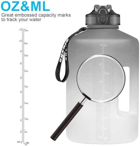 1 Gallon Water Bottle with Time Marker and Straw, BPA Free 128oz Leak Proof Motivational Large Water Bottle Jug with Handle, Pop Up Open Sports Big Bottle Jug with Comfortable Silicone Nozzle