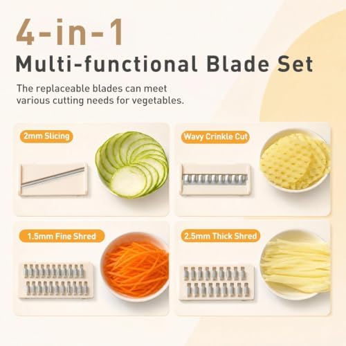 4-in-1 Mandoline Slicer, Handheld Veggie Cutter with Food Box & Guard