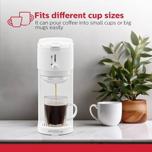 Holstein Housewares 2-in-1 Single Serve Coffee Maker, Dual Brew, Compatible with K-Cup Pods & Ground Coffee, Reusable Filter Included, Compact Drip Coffee Machine, 14oz Tank, Fits Most Cups - White - Image 3