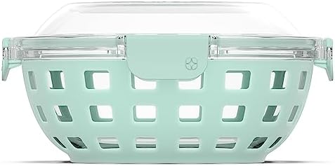 DuraGlass Food Storage Glass Lunch Bowl - Meal Prep Container with Silicone Sleeve and Airtight Lid, 5 Cup, Yucca