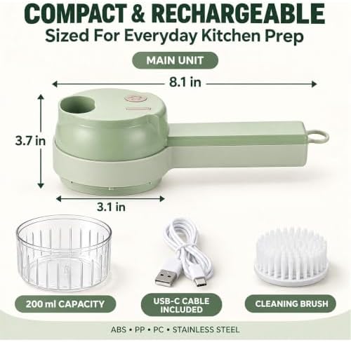 2027 Upgraded Multi Blade Chopper Electric Hand Held, 5-in-1 Wireless Vegetable Chopper with Slicing Grating Peeling, Rechargeable Food Processor for Garlic Onion Meat-1PCS - Image 2