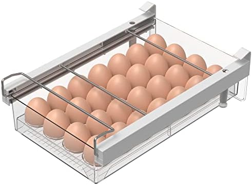 Large Refrigerator Drawer with Removable 28 Grid Egg Tray, Clear Egg Drawer for Fridge Organizer Bins, Fridge Storage Container Under Shelf Holder for Fruit,Vegetable,Meat,Cheese