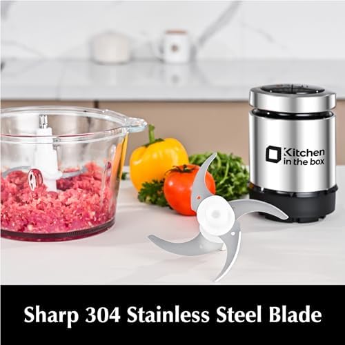 Kitchen in the box Food Processors,Small Meat Grinder & Food Chopper Electric Vegetable Chopper with 2 Bowls (8 Cup+8 Cup)& 2 Bi-Level Blades for Meat/fish/Vegetable/Baby Food,Black - Image 5