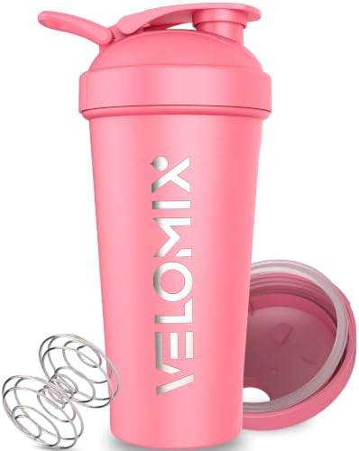VELOMIX 24oz Stainless Steel Shaker Bottle with Wire Whisk, Pink by VELOMIX