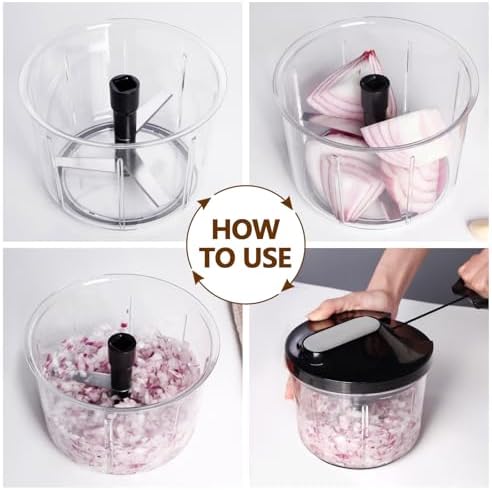 Manual Food Processor Large Vegetable Chopper, 1000ML Pull String Chopper Garlic Mincer Onion Cutter for Veggies,Salad,Fruits, Nuts, BPA Free, Black