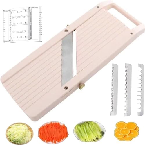 Japanese Mandoline Slicer for Kitchen, 5" Wide Stainless Steel Blade Mandolin Vegetable Cutter, Ivory by Unknown