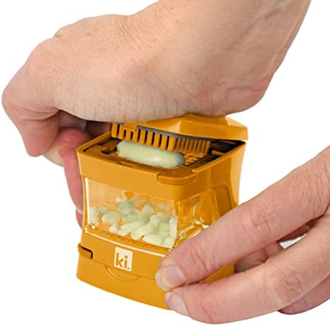 Garlic-A-Peel Garlic Press, Crusher, Cutter, Mincer, and Storage Container - Includes Silicone Garlic Peeler - Easy to Clean - Stainless Steel Blades – (Honey), standard - Image 3