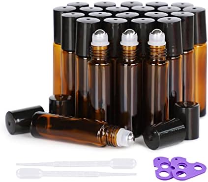 Hoa Kinh 10ml 24Pack Roller Bottles for Essential Oils Amber Roller Bottle by HoaKinh
