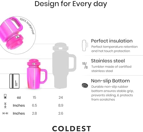 Coldest Tumbler with Handle and Coffee Lid - 100% Spill Proof Tumbler with Straw (3 Lids) - Stainless Steel Insulated Leakproof Tumblers for Women & Men - Cup Holder Friendly - 15 oz (Kissed Dream) - Image 4
