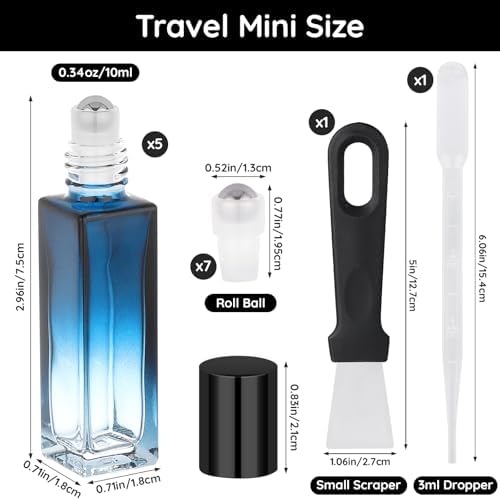Segbeauty 0.34oz Glass Roll On Bottles for Oil, 5pcs Empty Roller Ball Applicator for Essential Oils, 10ml Blue Perfume Travel Refillable Bottle, Anointing Oil Bottles Portable Travel Containers - Image 2