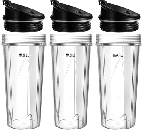 16 oz Ninja Blender Cups Replacement, 3 Pack Cups with Lids, Compatible with QB3001SS, BL660, BL770, BL780, BL740, BL810, 4-Tab Nutri Ninja Blender Cups by Ubynid