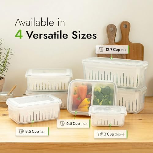 8.5 Cup Produce Saver Container for Fridge with Colander - 2.0L