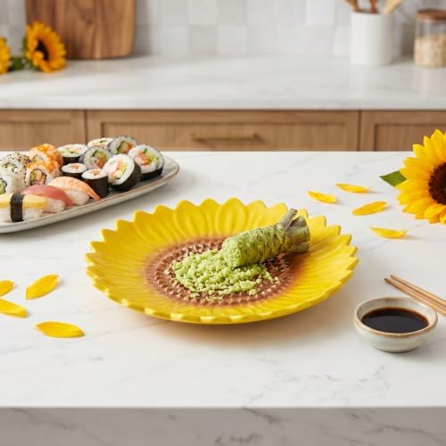 Ceramic Garlic Grater Plate & Spoon Rest, Sunflower Kitchen Decor