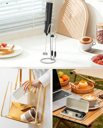 AMOSA Milk Frother Handheld with Stand & Case, 3-Speed & 3 Whisks - Image 6
