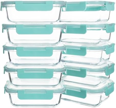 10 Pack 22 oz Glass Meal Prep Containers, Food Storage Containers with Lids