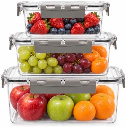 3Pcs Rectangular Airtight Fruit Storage Containers for Fridge