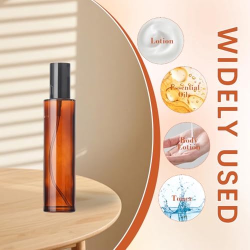 2 PCS 100/3.4oz Amber Glass Travel Bottles with Black Pump, Leakproof Lotion Dispenser for Essential Oil, Cream, Shampoo, Body Wash & Travel Toiletries - Image 6