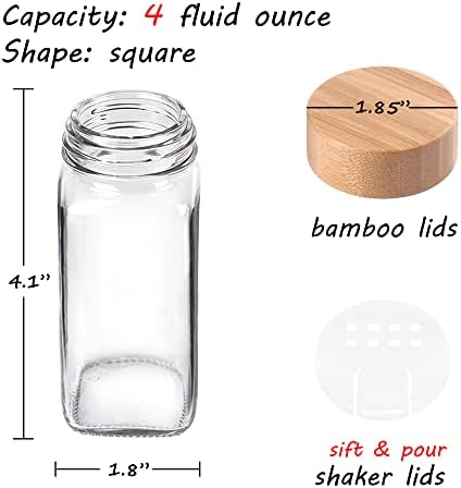 36-Pack Empty Glass Spice Jars with Labels, 4 oz, Bamboo Lids