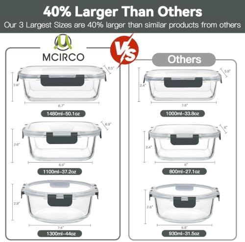 30 Piece Extra Large Glass Food Storage Containers with Lids,Gray